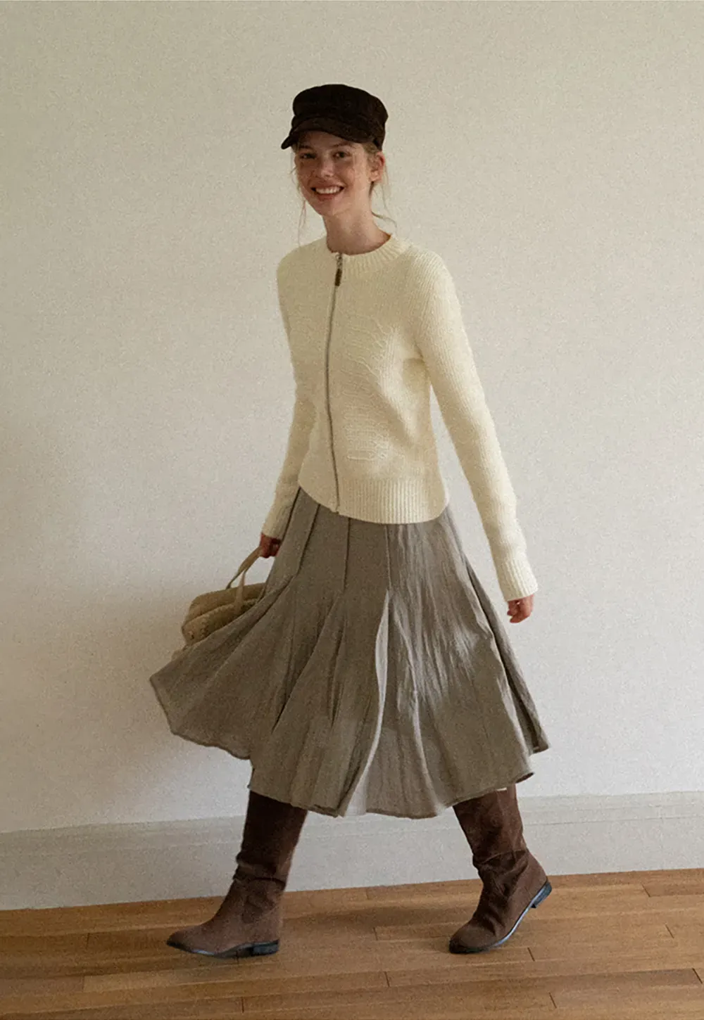 Cable Knit Zip Front Ribbed Woolen Knit Sweater