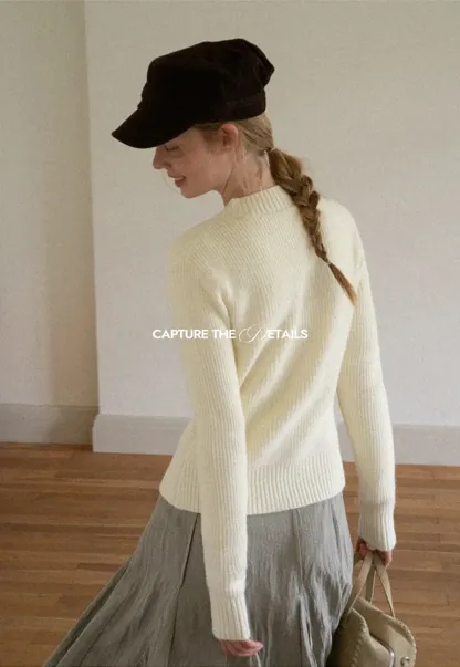Cable Knit Zip Front Ribbed Woolen Knit Sweater