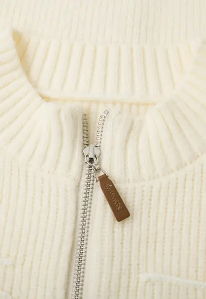 Cable Knit Zip Front Ribbed Woolen Knit Sweater