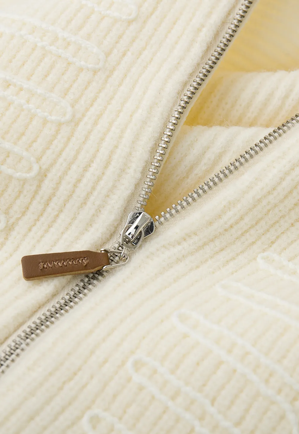 Cable Knit Zip Front Ribbed Woolen Knit Sweater