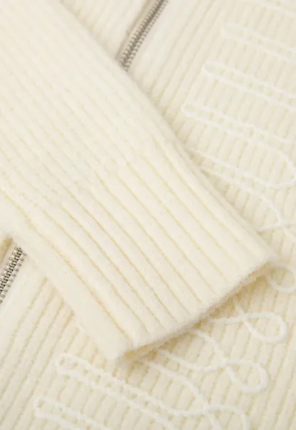 Cable Knit Zip Front Ribbed Woolen Knit Sweater