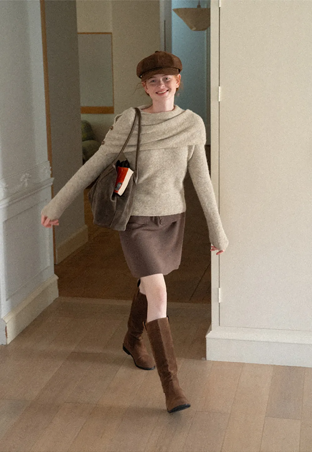 Asymmetrical Draped Cowl Neck Woolen Knit Sweater