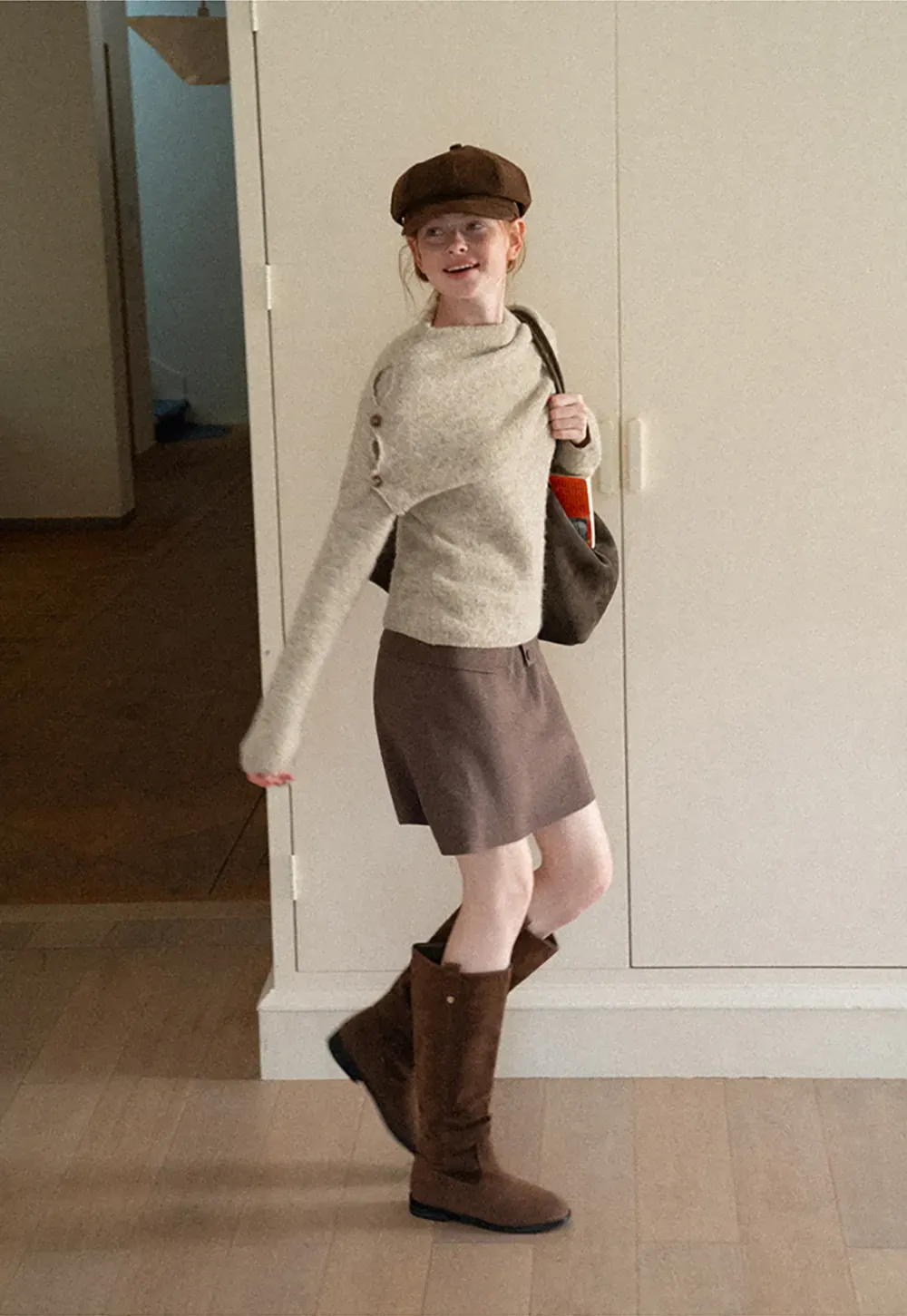 Asymmetrical Draped Cowl Neck Woolen Knit Sweater