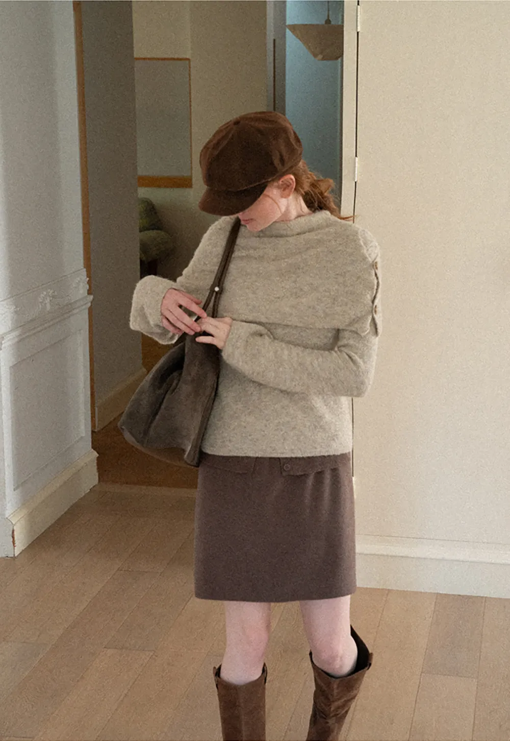Asymmetrical Draped Cowl Neck Woolen Knit Sweater