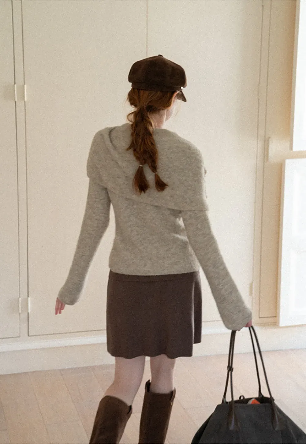 Asymmetrical Draped Cowl Neck Woolen Knit Sweater