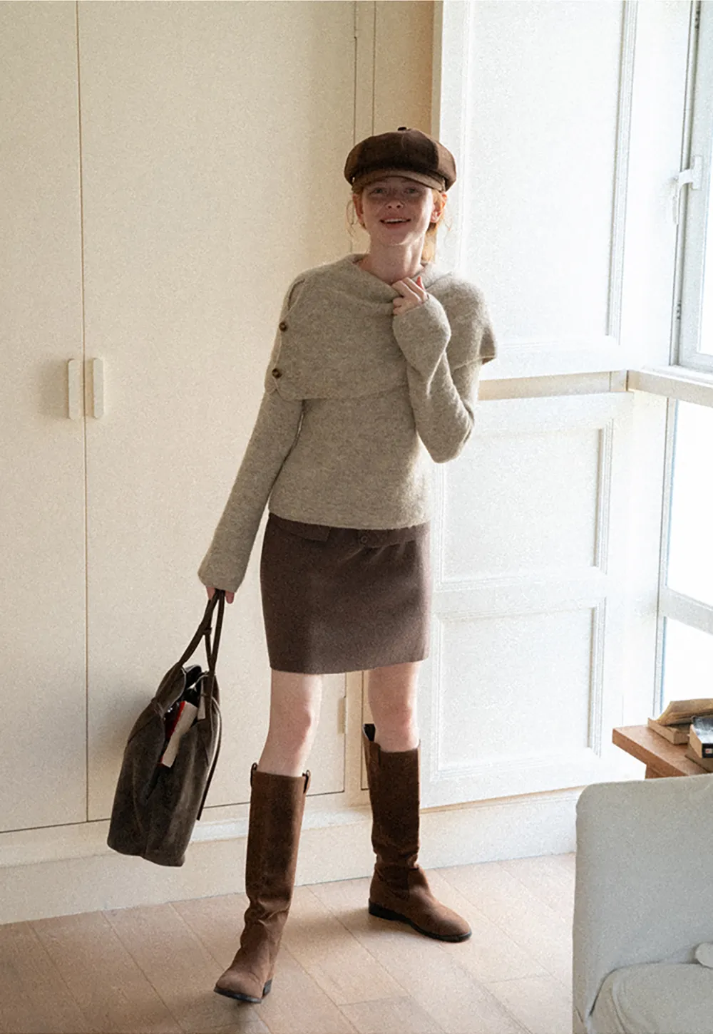 Asymmetrical Draped Cowl Neck Woolen Knit Sweater