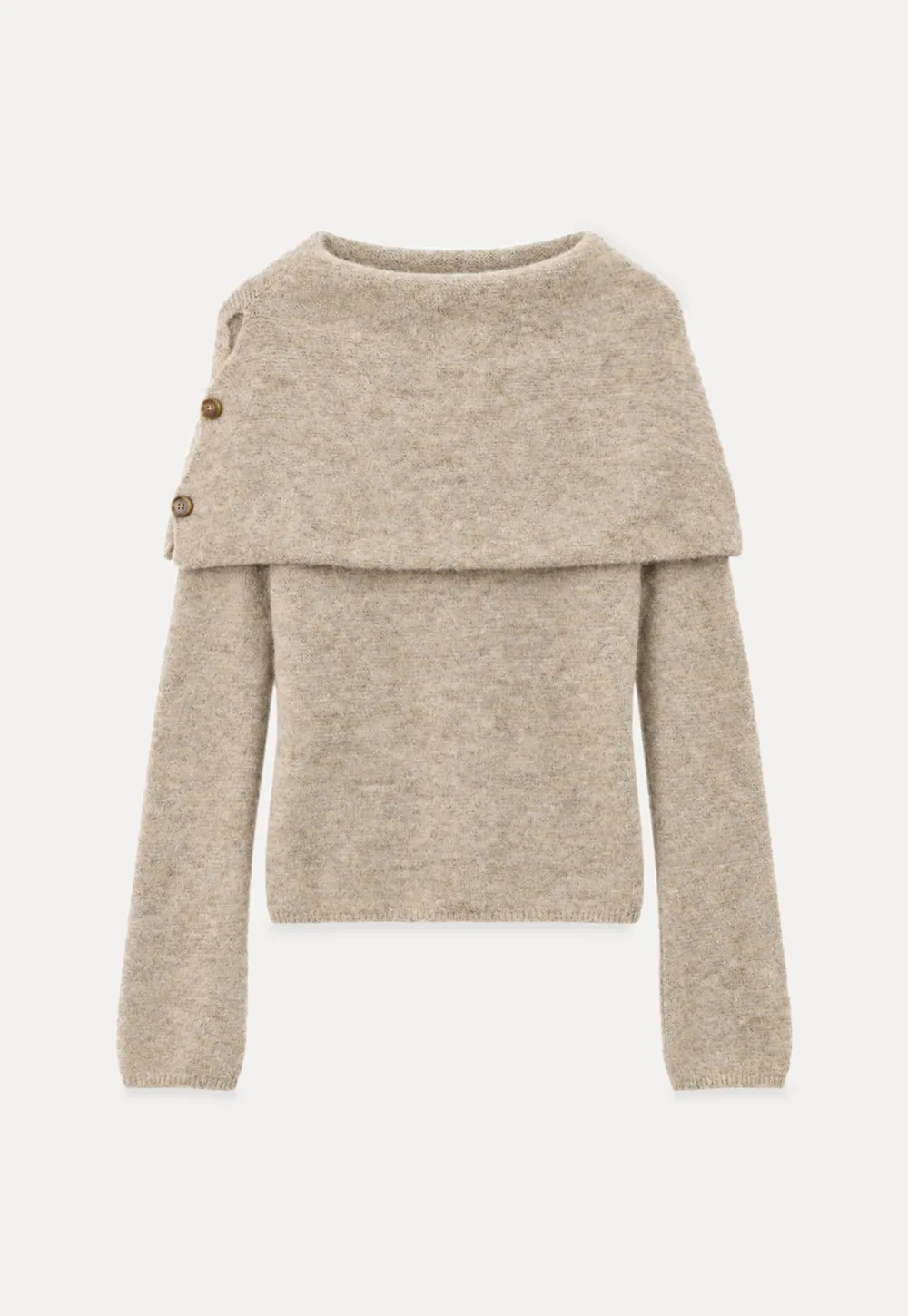 Asymmetrical Draped Cowl Neck Woolen Knit Sweater