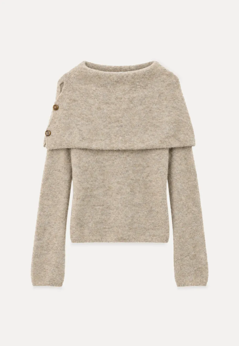 Asymmetrical Draped Cowl Neck Woolen Knit Sweater