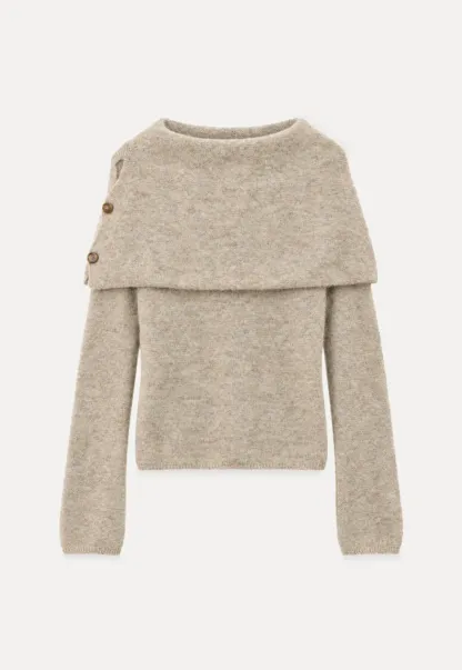 Asymmetrical Draped Cowl Neck Woolen Knit Sweater