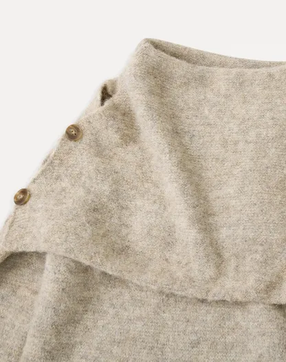 Asymmetrical Draped Cowl Neck Woolen Knit Sweater