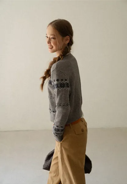 Fair Isle Patterned Cropped Cardigan Woolen Knit Sweater