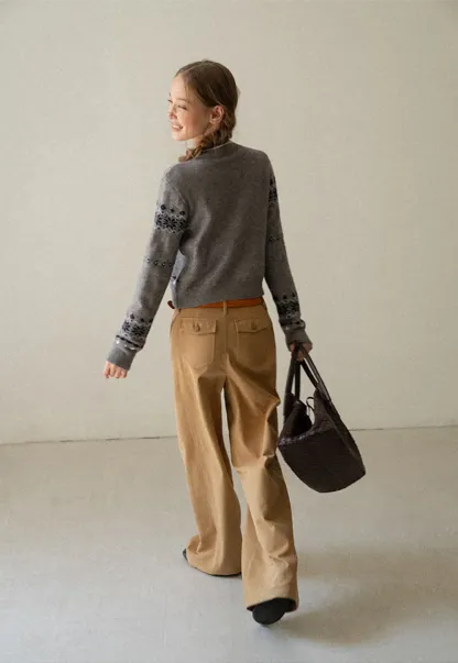 Fair Isle Patterned Cropped Cardigan Woolen Knit Sweater