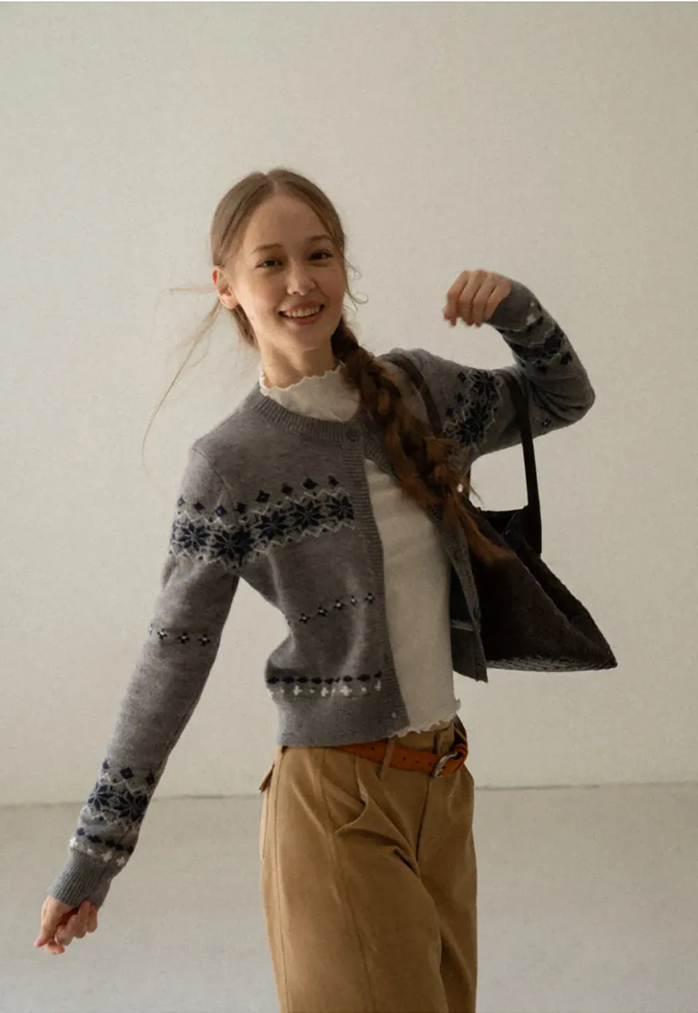 Fair Isle Patterned Cropped Cardigan Woolen Knit Sweater