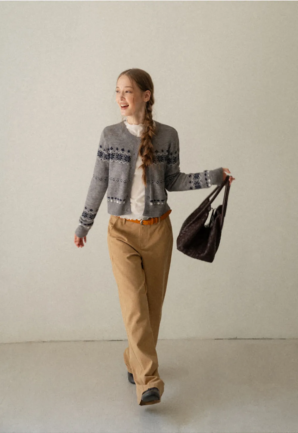 Fair Isle Patterned Cropped Cardigan Woolen Knit Sweater