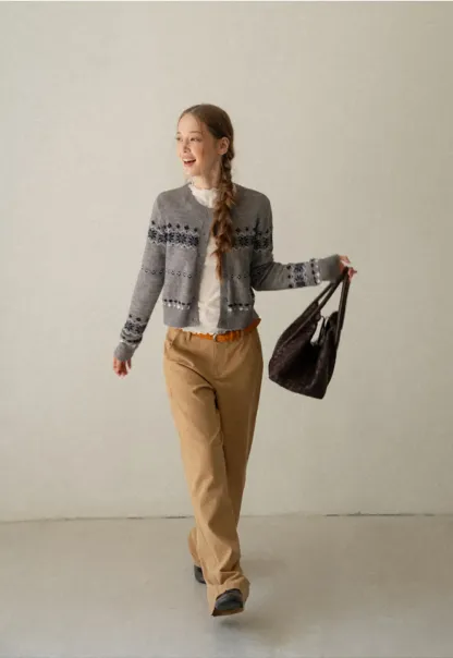Fair Isle Patterned Cropped Cardigan Woolen Knit Sweater