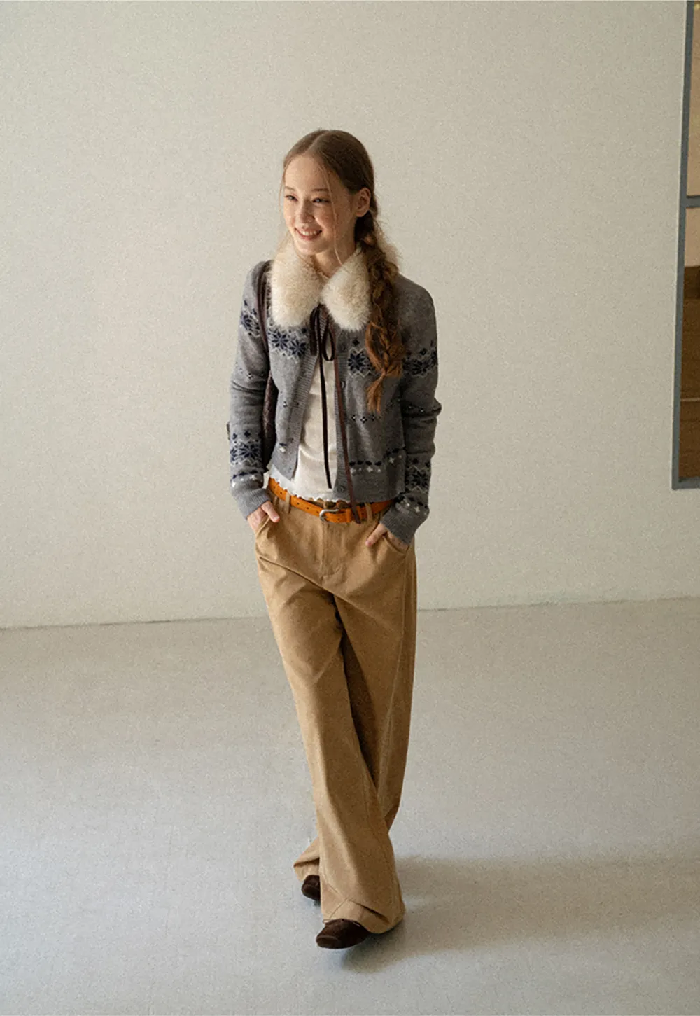 Fair Isle Patterned Cropped Cardigan Woolen Knit Sweater