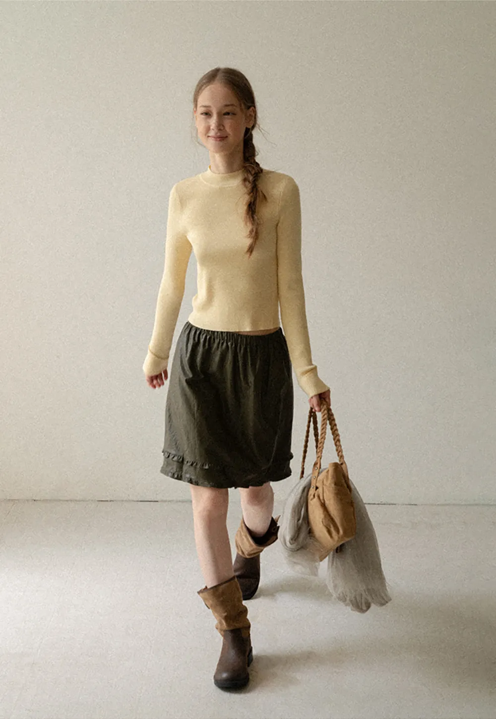 Ribbed Knit Long Sleeve Crew Neck Sweater