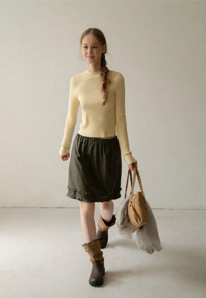 Ribbed Knit Long Sleeve Crew Neck Sweater