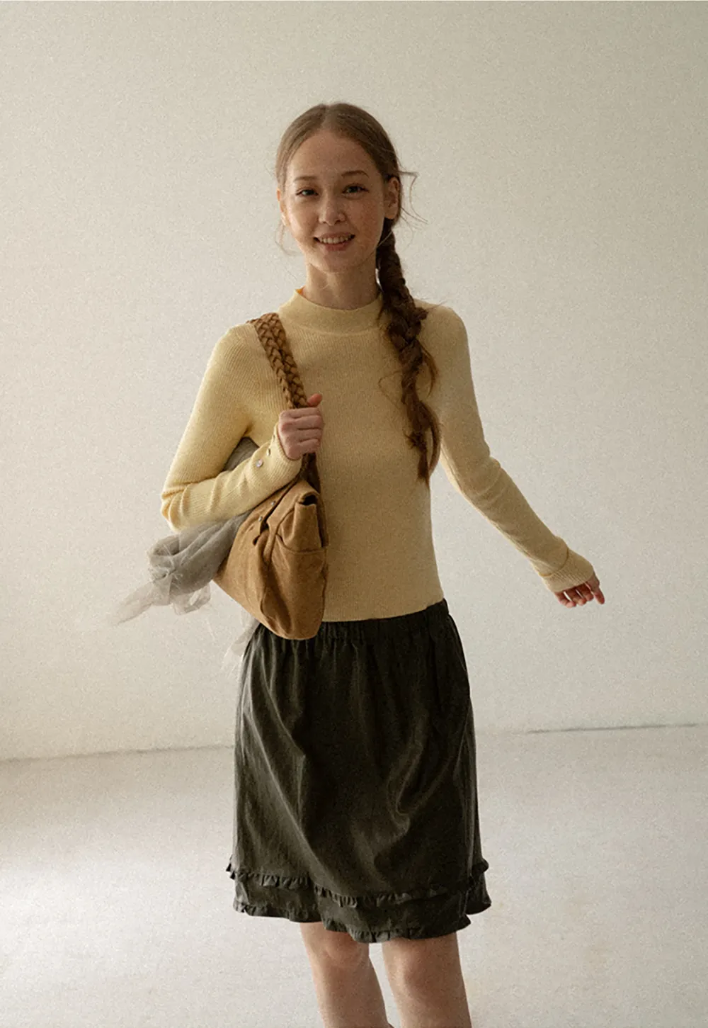 Ribbed Knit Long Sleeve Crew Neck Sweater