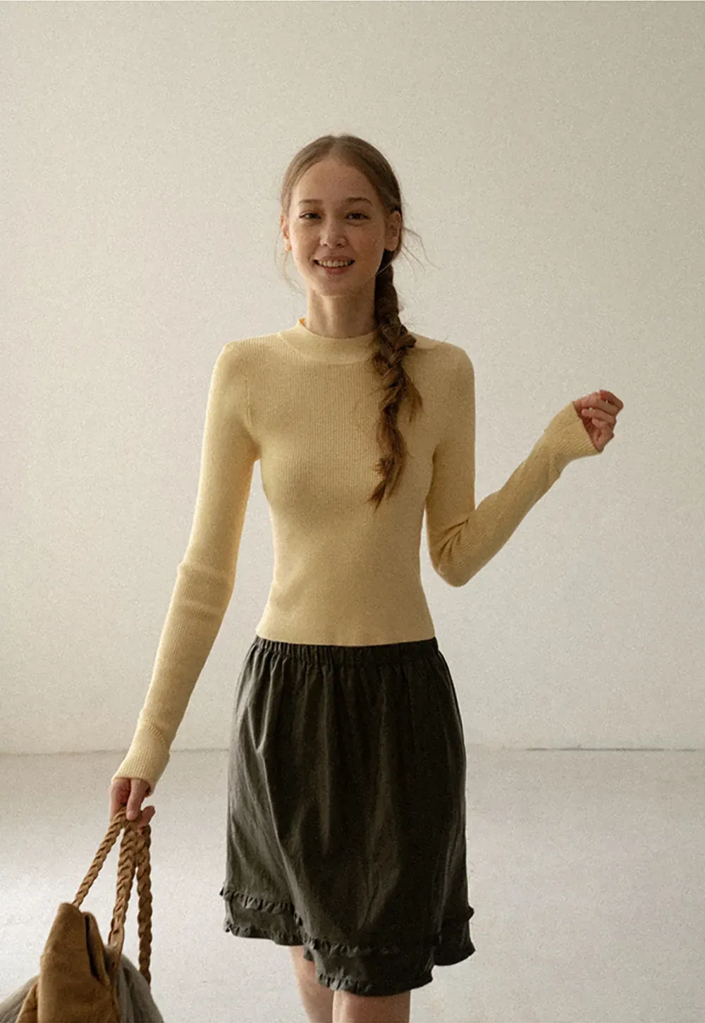 Ribbed Knit Long Sleeve Crew Neck Sweater