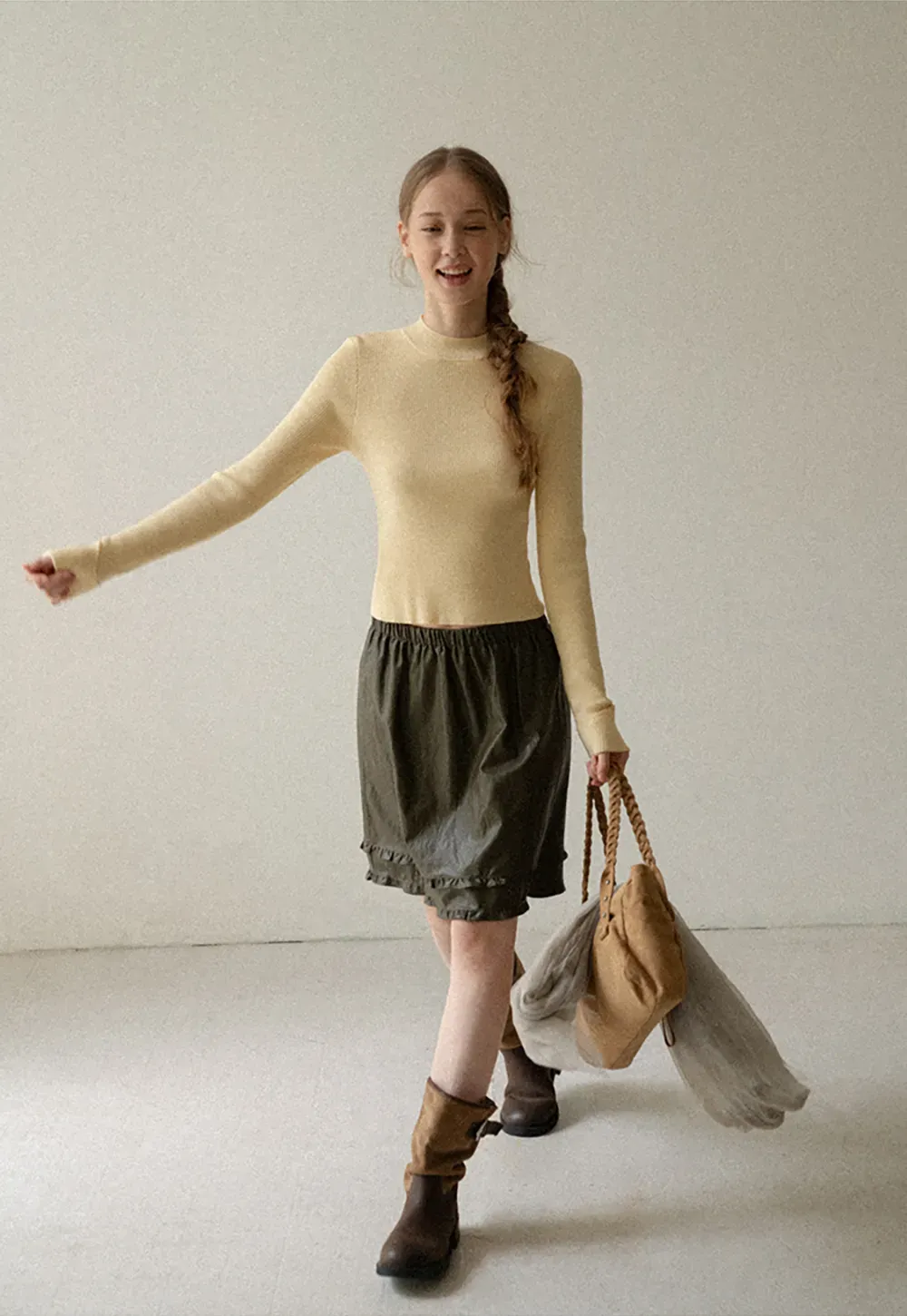 Ribbed Knit Long Sleeve Crew Neck Sweater