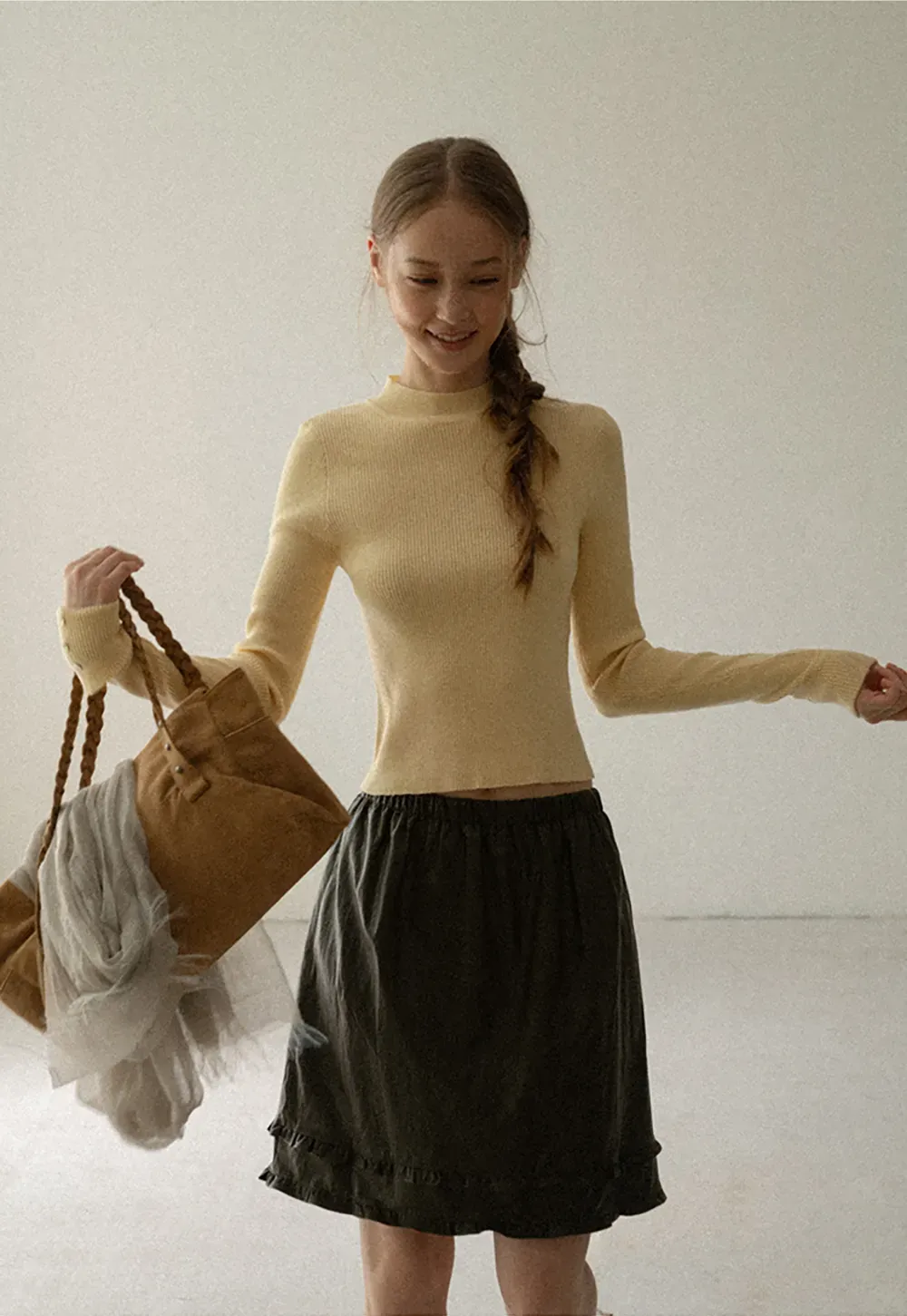 Ribbed Knit Long Sleeve Crew Neck Sweater