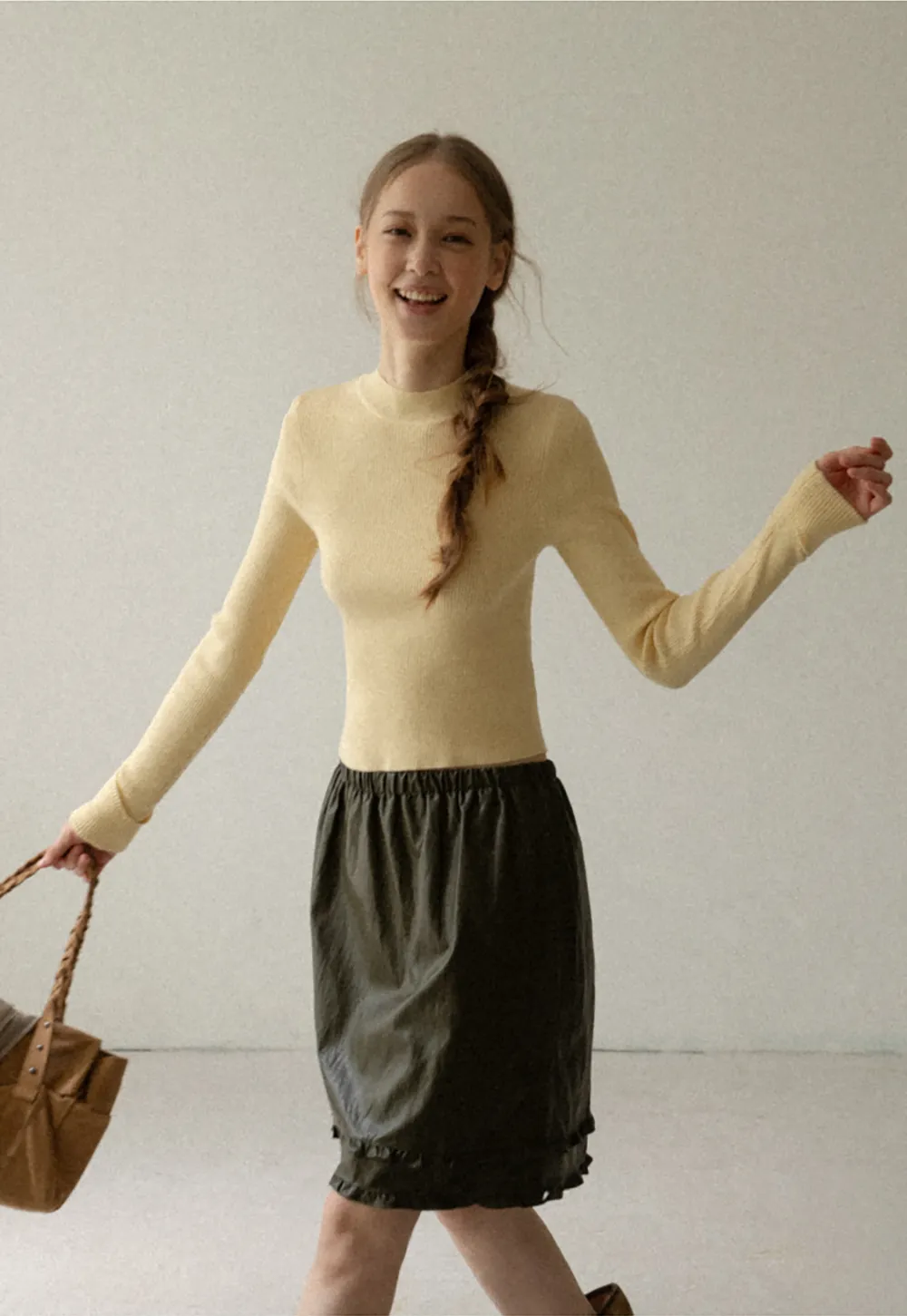 Ribbed Knit Long Sleeve Crew Neck Sweater