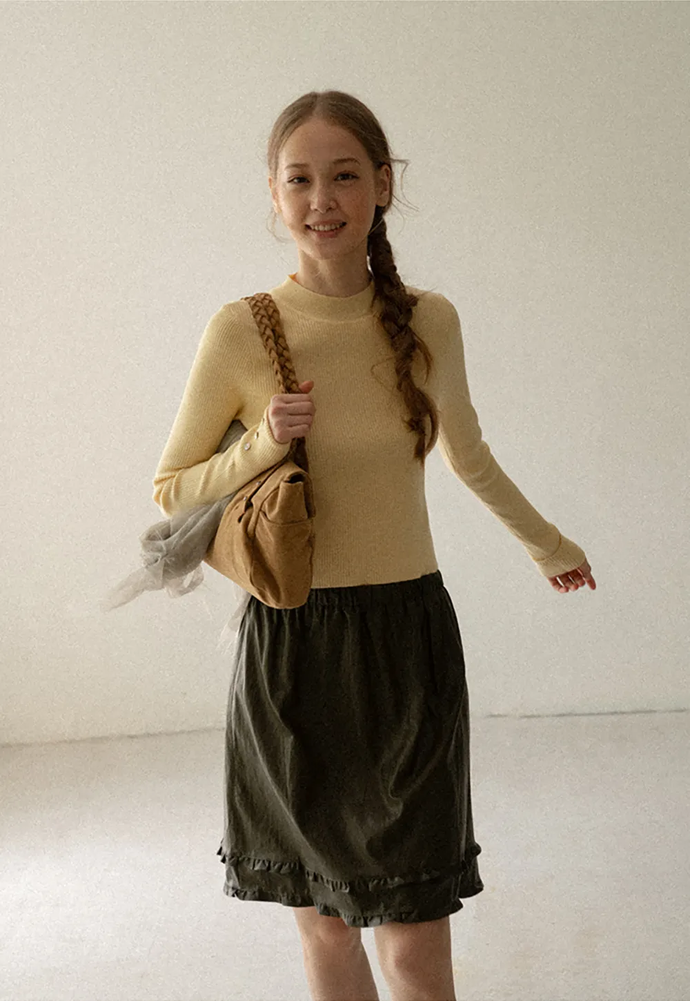 Ribbed Knit Long Sleeve Crew Neck Sweater