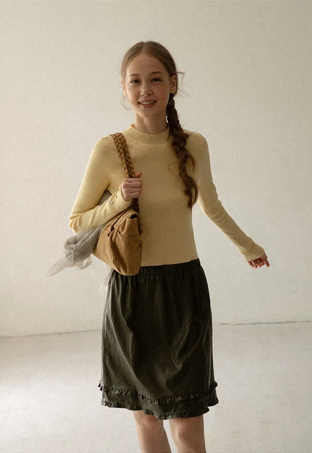 Ribbed Knit Long Sleeve Crew Neck Sweater