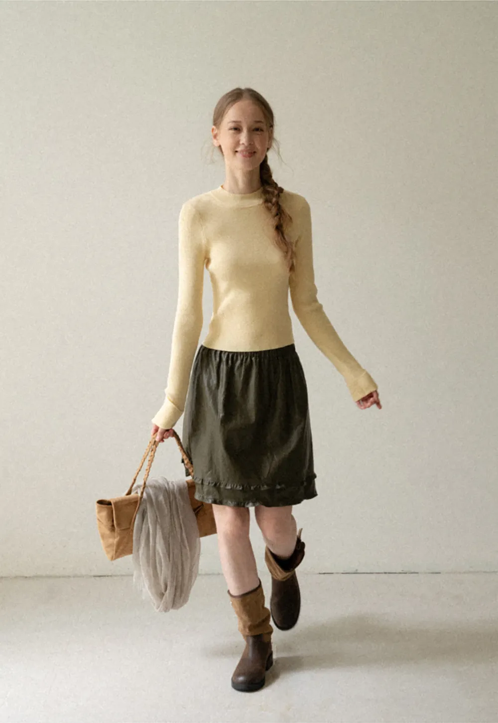 Ribbed Knit Long Sleeve Crew Neck Sweater