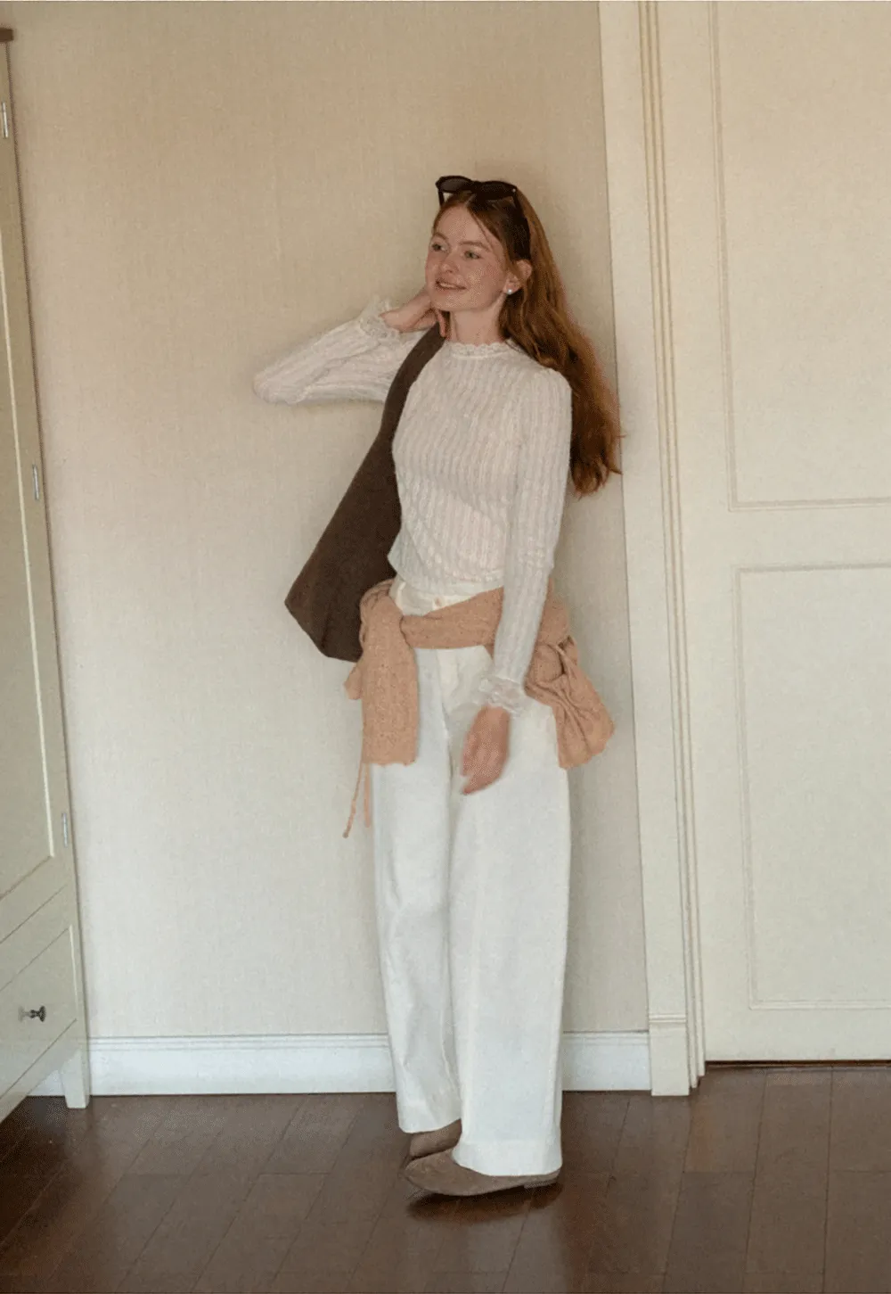 Lace Trim Collar Ribbed Knit Cardigan and T Shirt