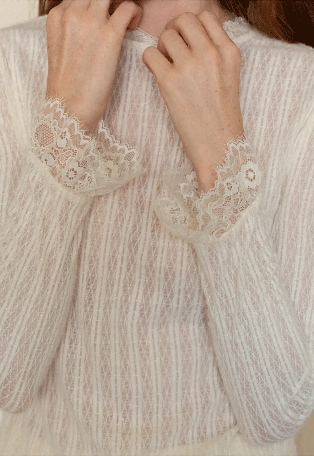 Lace Trim Collar Ribbed Knit Cardigan and T Shirt
