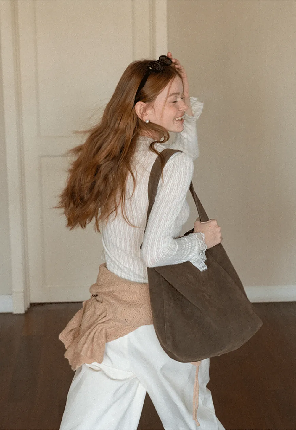 Lace Trim Collar Ribbed Knit Cardigan and T Shirt