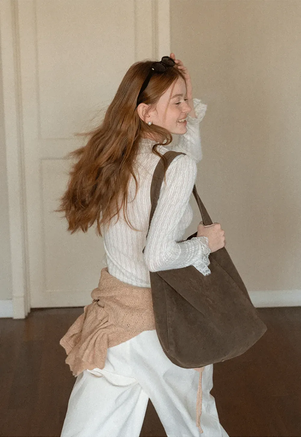Lace Trim Collar Ribbed Knit Cardigan and T Shirt