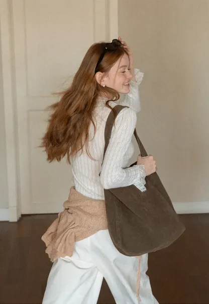 Lace Trim Collar Ribbed Knit Cardigan and T Shirt