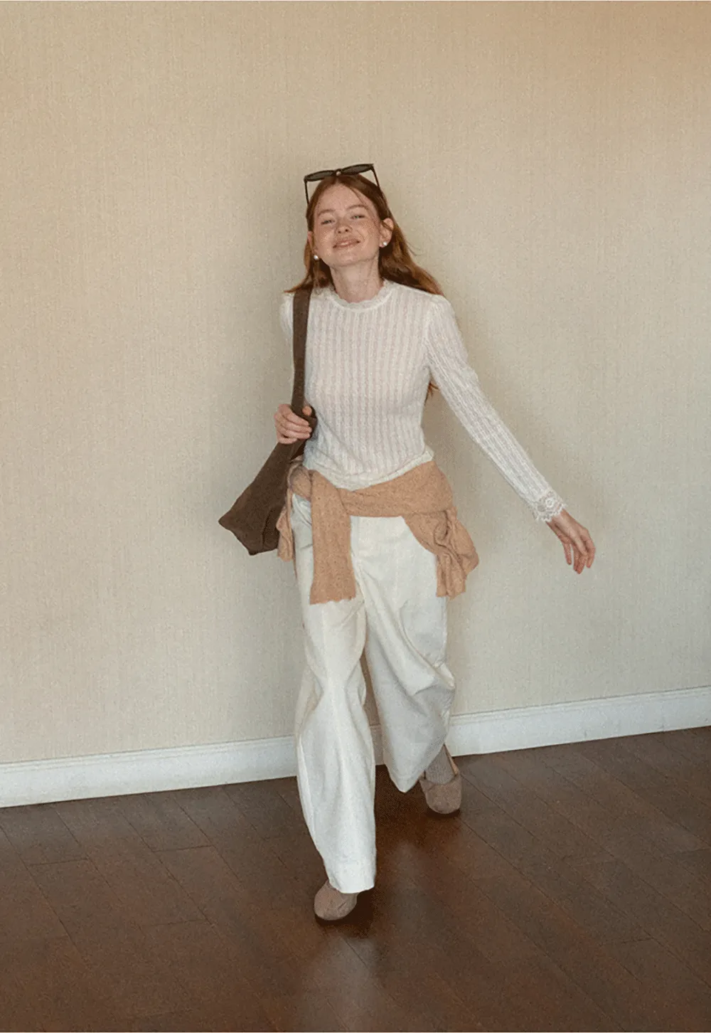 Lace Trim Collar Ribbed Knit Cardigan and T Shirt