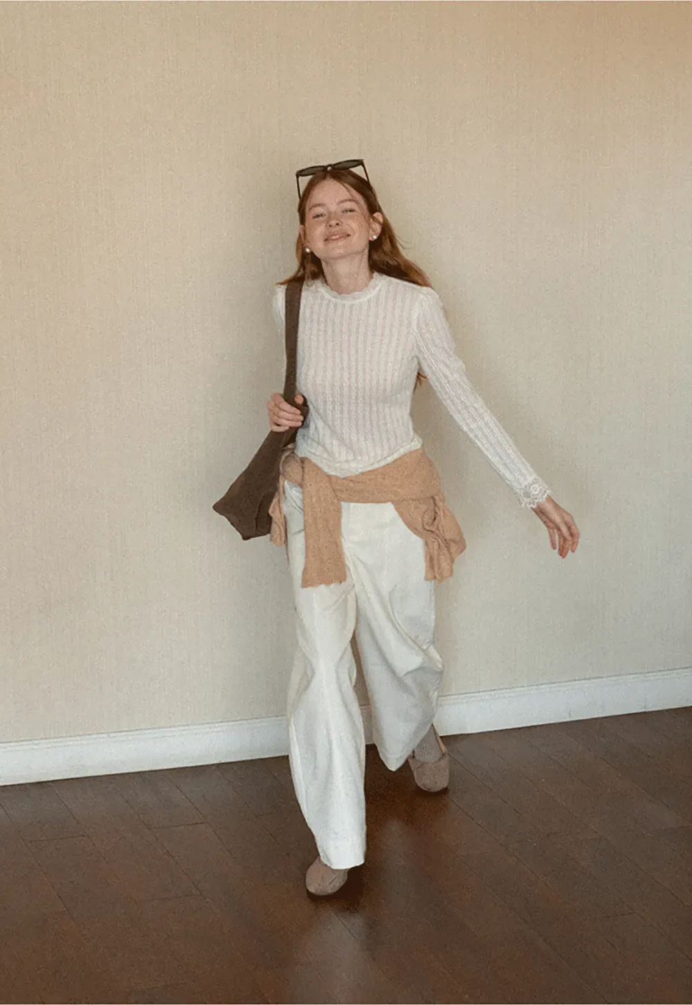 Lace Trim Collar Ribbed Knit Cardigan and T Shirt