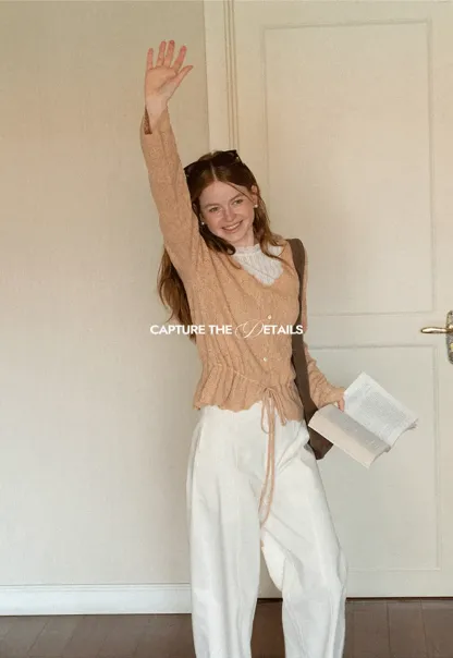 Lace Trim Collar Ribbed Knit Cardigan and T Shirt