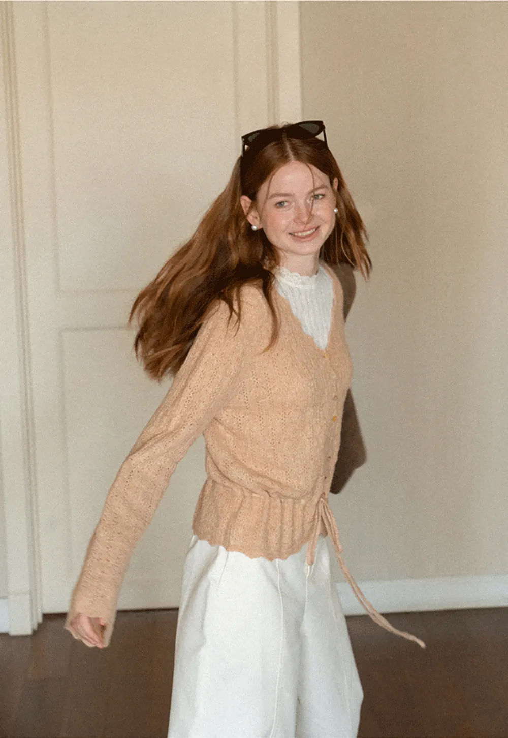 Lace Trim Collar Ribbed Knit Cardigan and T Shirt