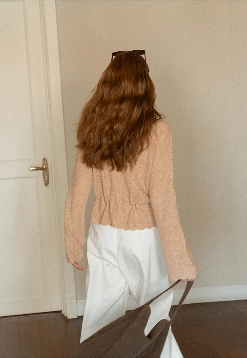 Lace Trim Collar Ribbed Knit Cardigan and T Shirt