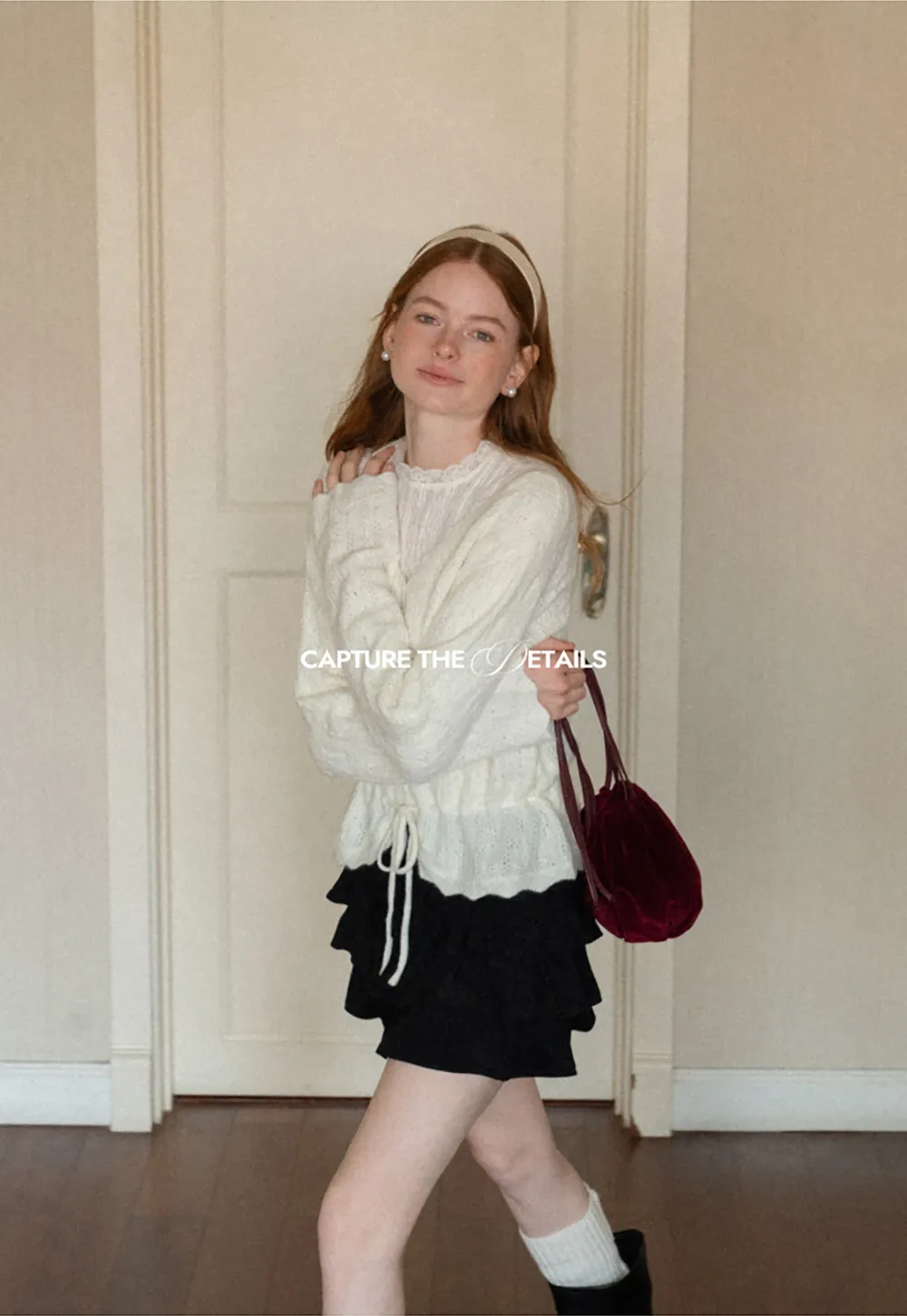 Lace Trim Collar Ribbed Knit Cardigan and T Shirt