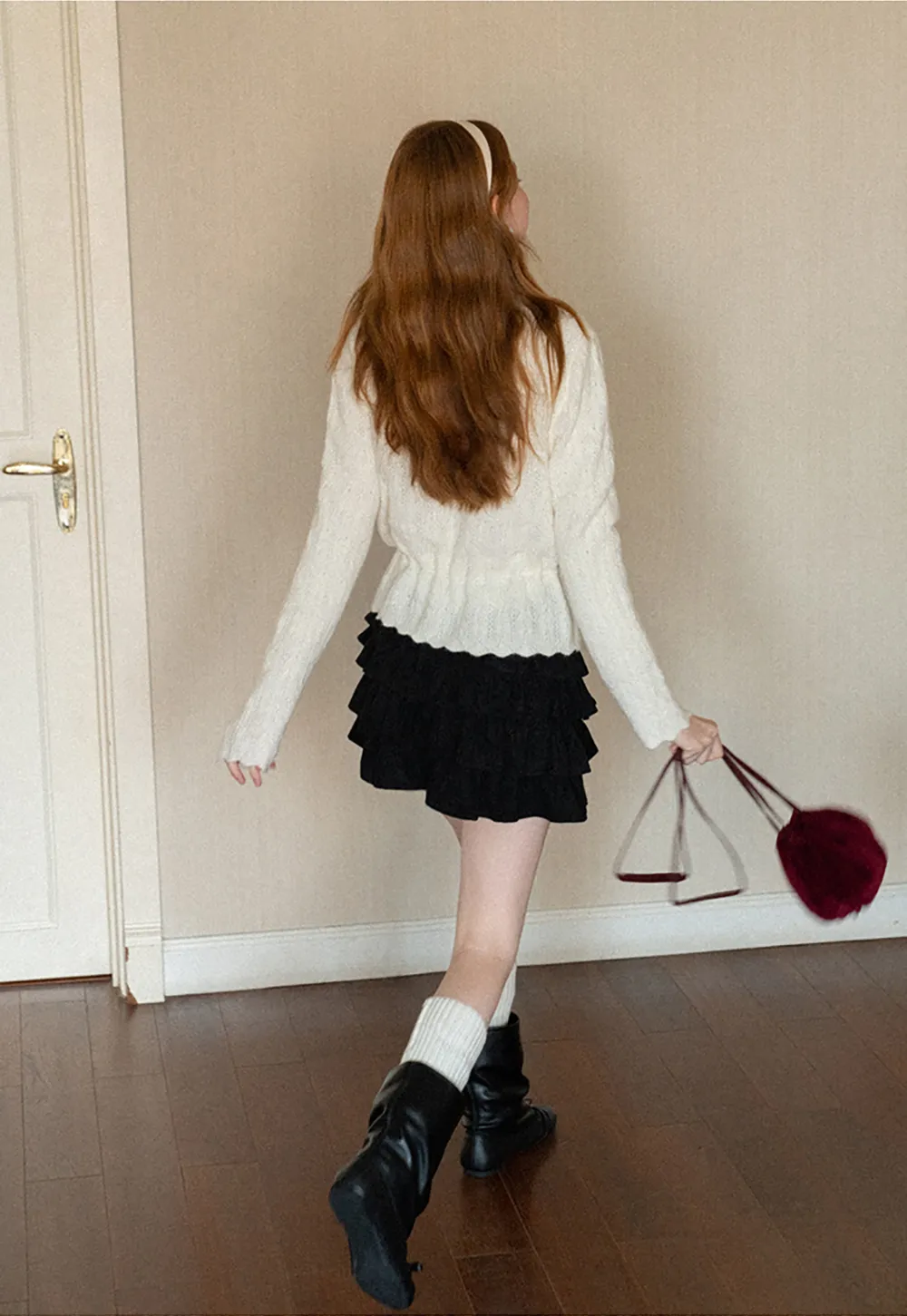 Lace Trim Collar Ribbed Knit Cardigan and T Shirt