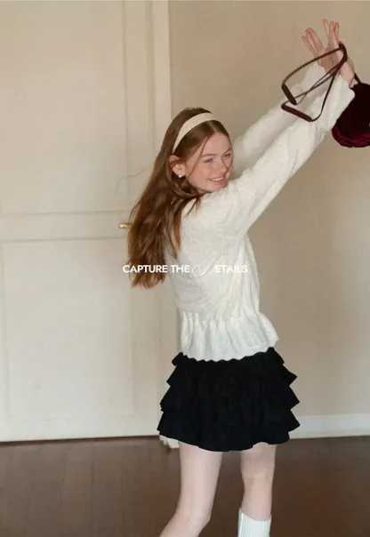 Lace Trim Collar Ribbed Knit Cardigan and T Shirt