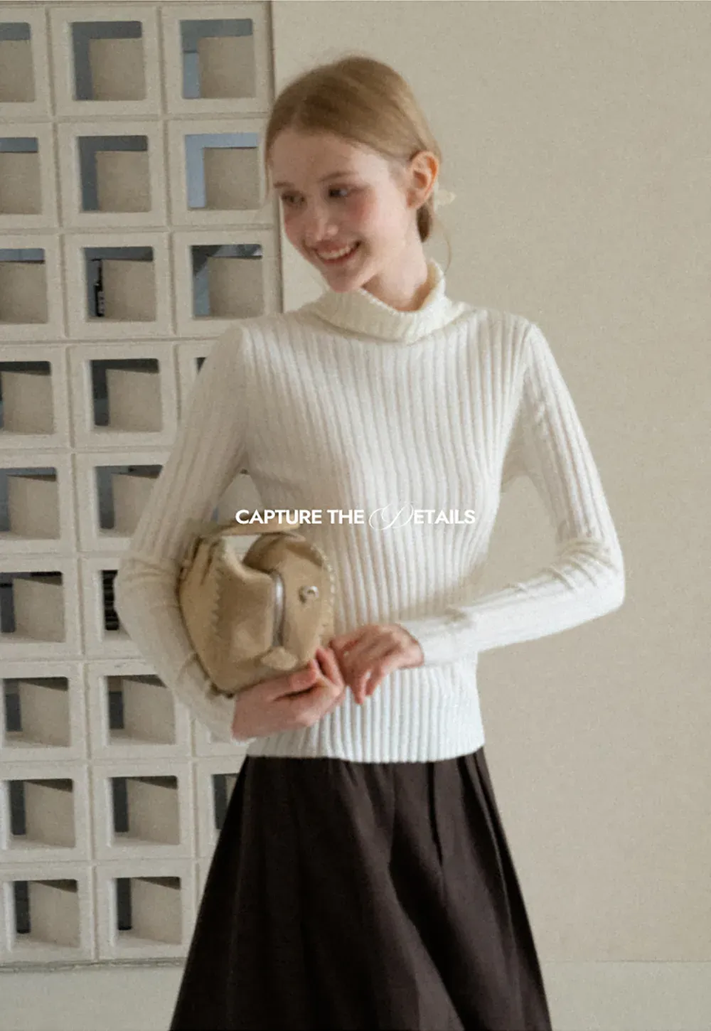 Ribbed Knit Turtleneck Long Sleeve Sweater