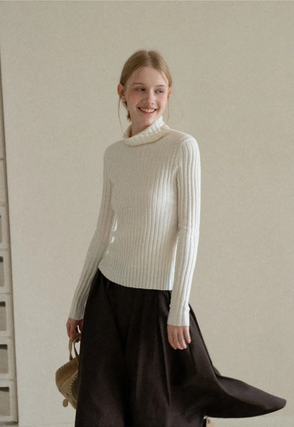 Ribbed Knit Turtleneck Long Sleeve Sweater