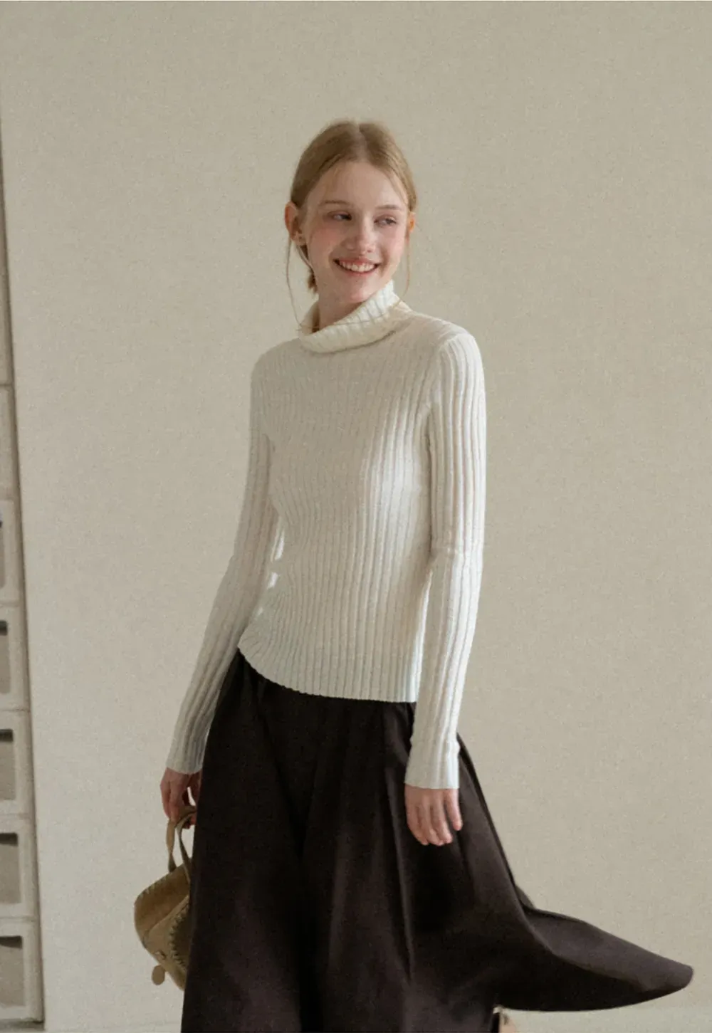 Ribbed Knit Turtleneck Long Sleeve Sweater