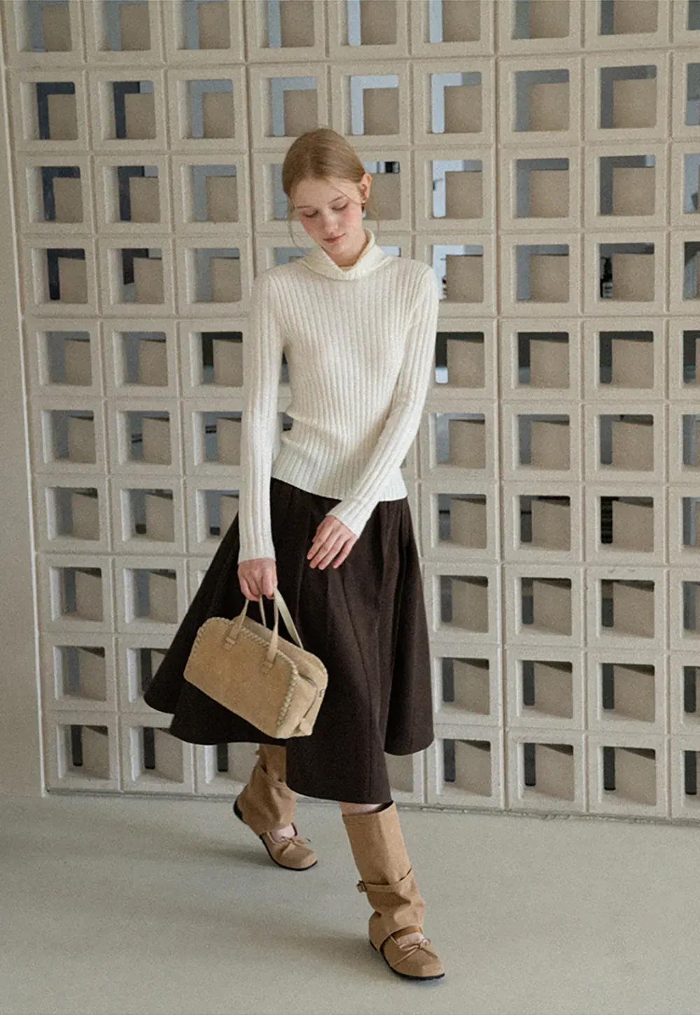 Ribbed Knit Turtleneck Long Sleeve Sweater