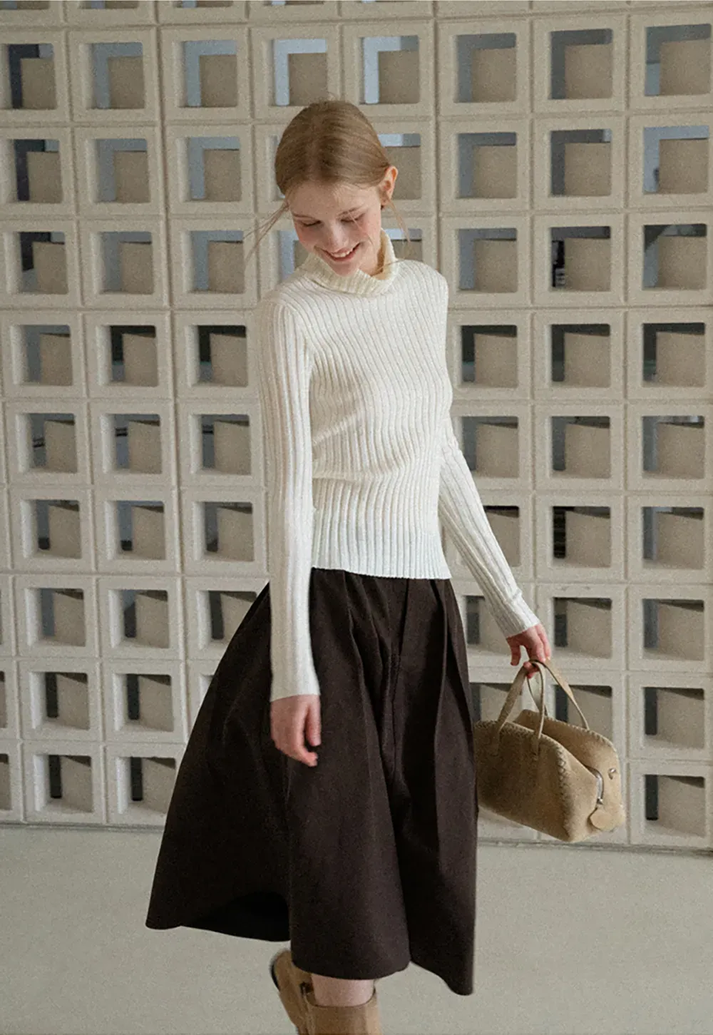 Ribbed Knit Turtleneck Long Sleeve Sweater