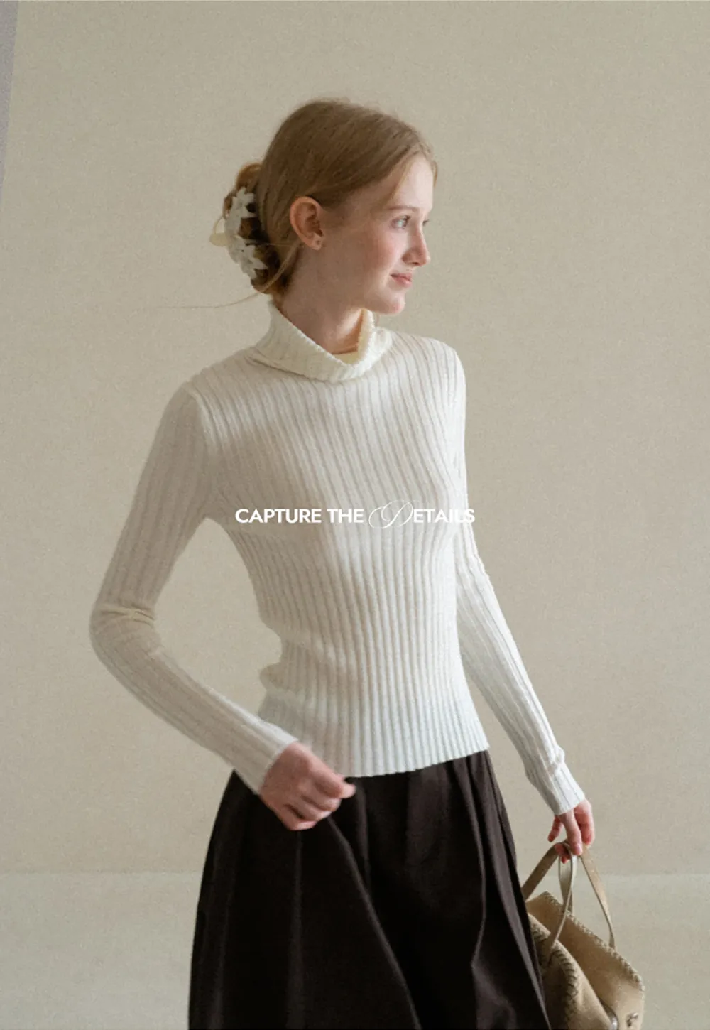Ribbed Knit Turtleneck Long Sleeve Sweater