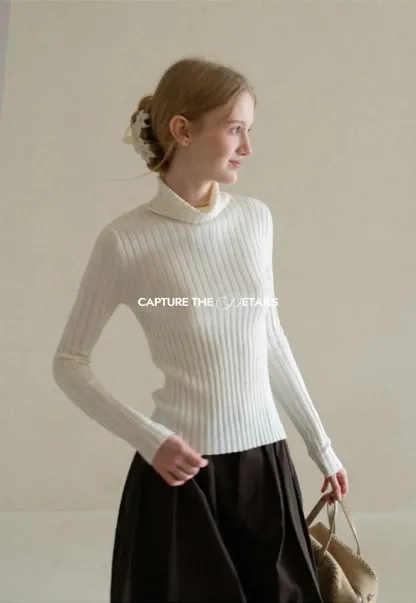 Ribbed Knit Turtleneck Long Sleeve Sweater